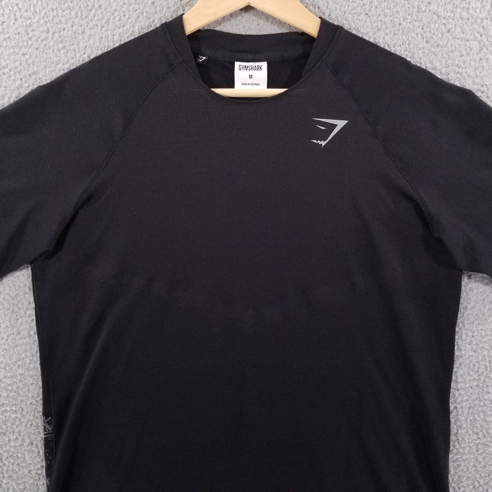 Gymshark Performance Shirt Mens Medium Black Speed Reflective Running Graphic